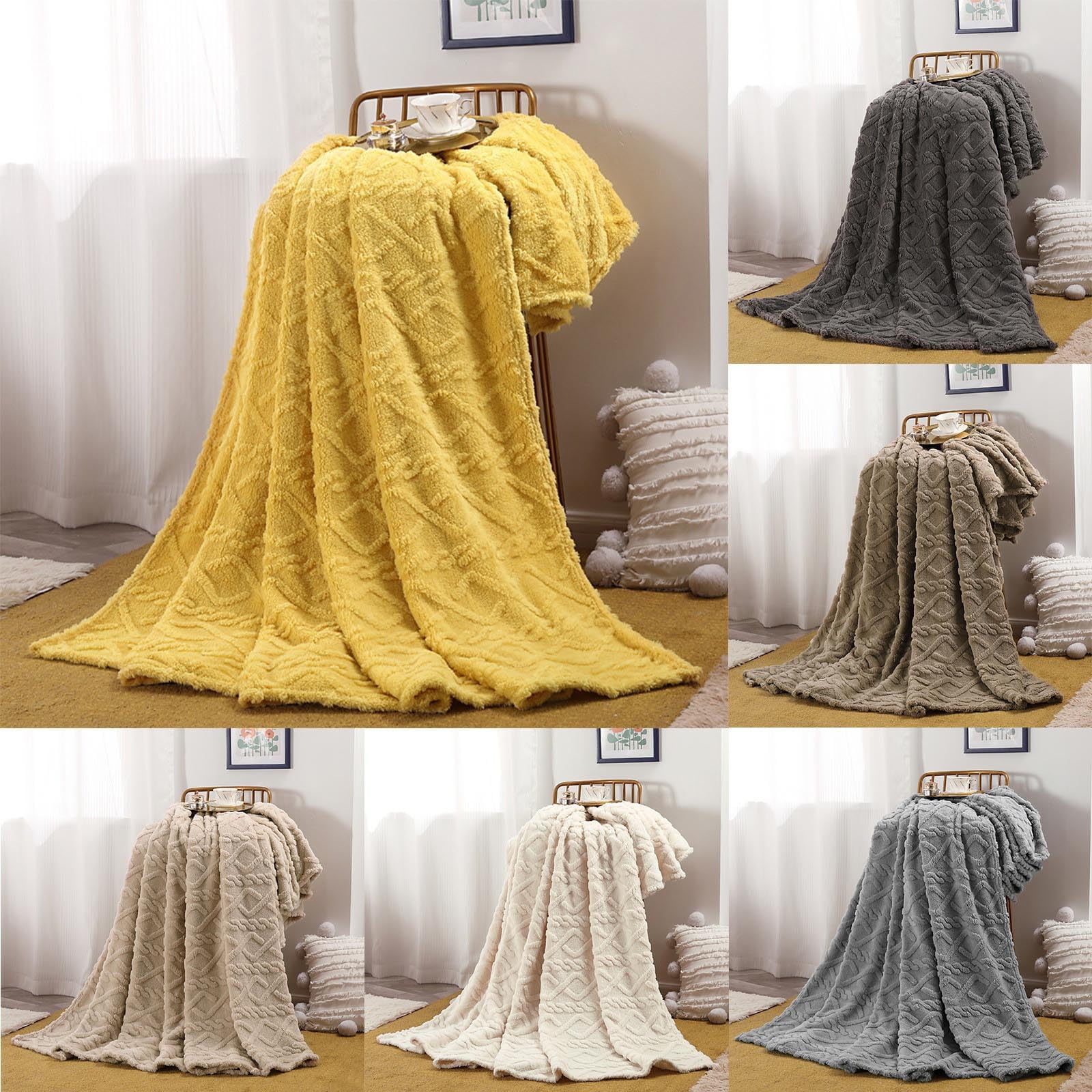 Super Soft Warm Solid Warm Micro Plush Fleece Blanket Throw Rug Sofa Bedding (Yellow)