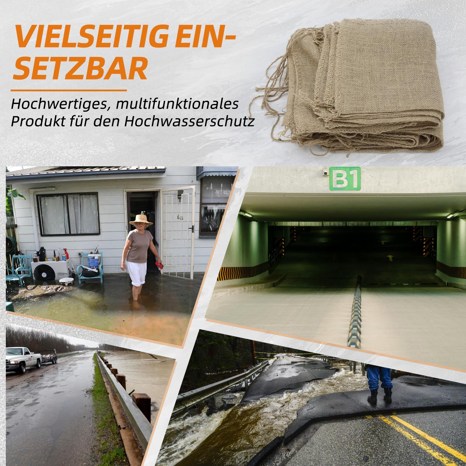 Jutesandsäcke, ungefüllte Hochwassersäcke mit Kabelbindern, robust, belastbar bis zu 20 kg, 30 x 60 cm, 20er-Pack