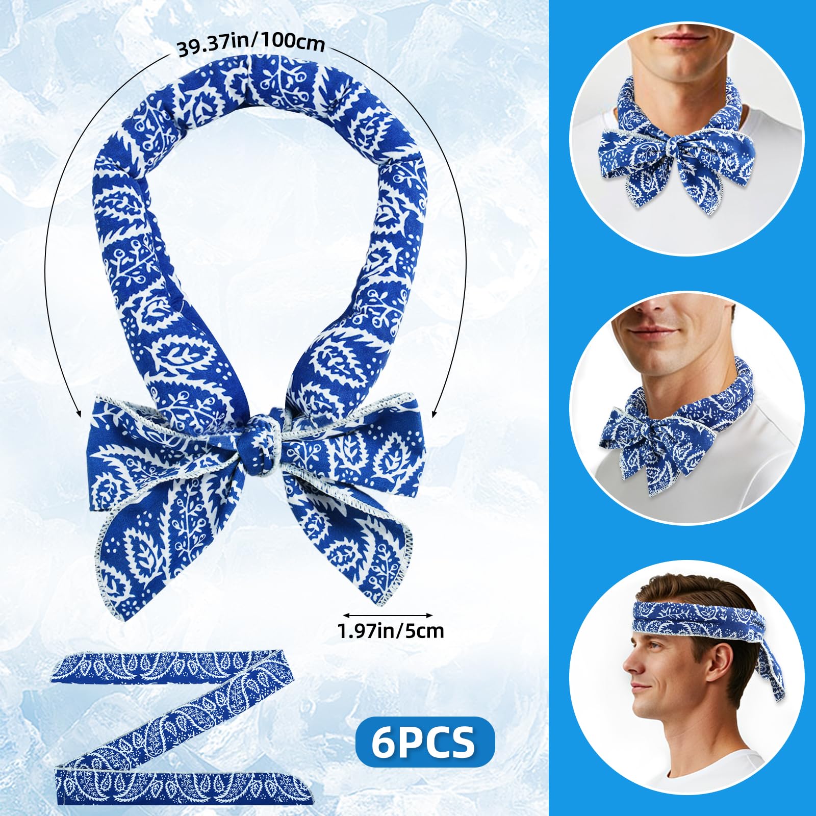 Asciugamano per Il Ghiaccio Estivo,6pcs Sciarpa Rinfrescante,Fasce Rinfrescanti per Collo,Traspirante Bandana Rinfrescante Istantaneo,Asciugamano di Raffreddamento,per Palestra,Sport,Viaggio,Yoga (A)