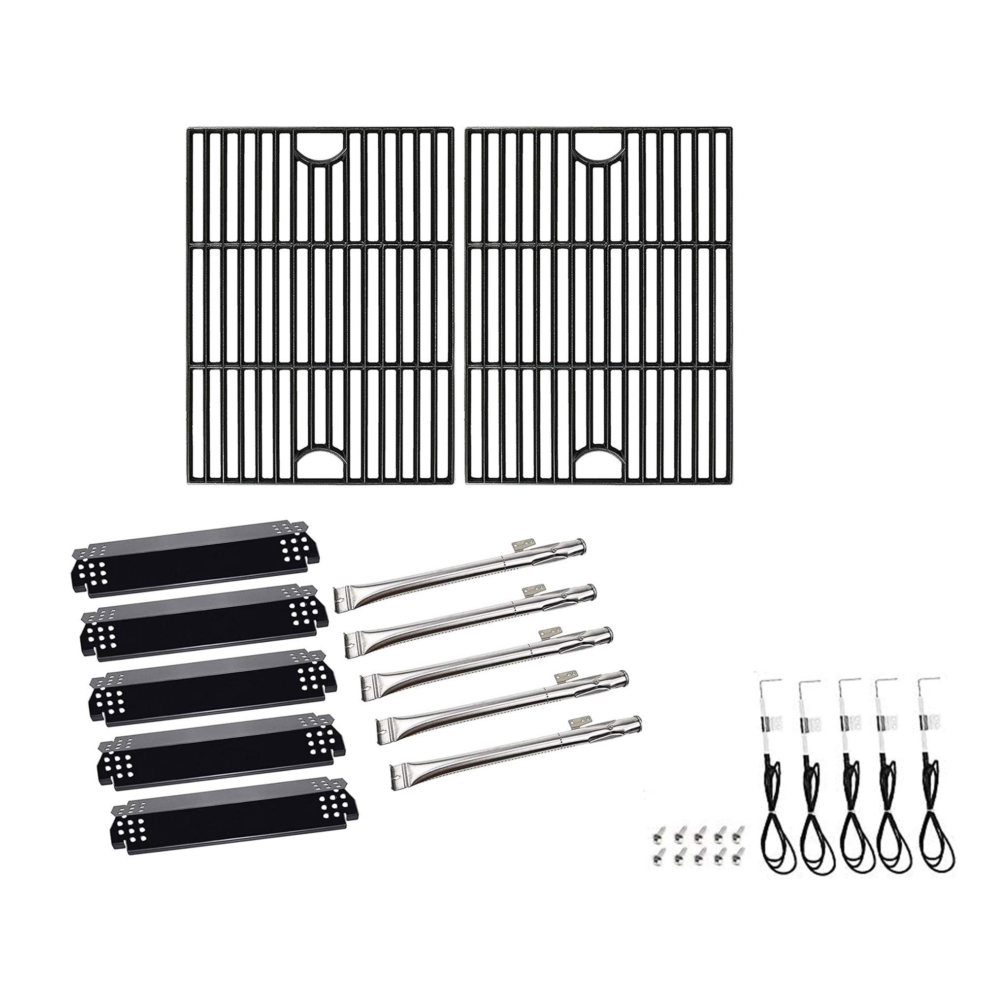 SafBbcue17" Cast Iron Grates and Heat Plates Burners for Home Depot Nexgrill 720-0830H, 720-0670A, 720-0783E, 720-0888N, Kenmore 41516106210 415.16106210 Gas Grill