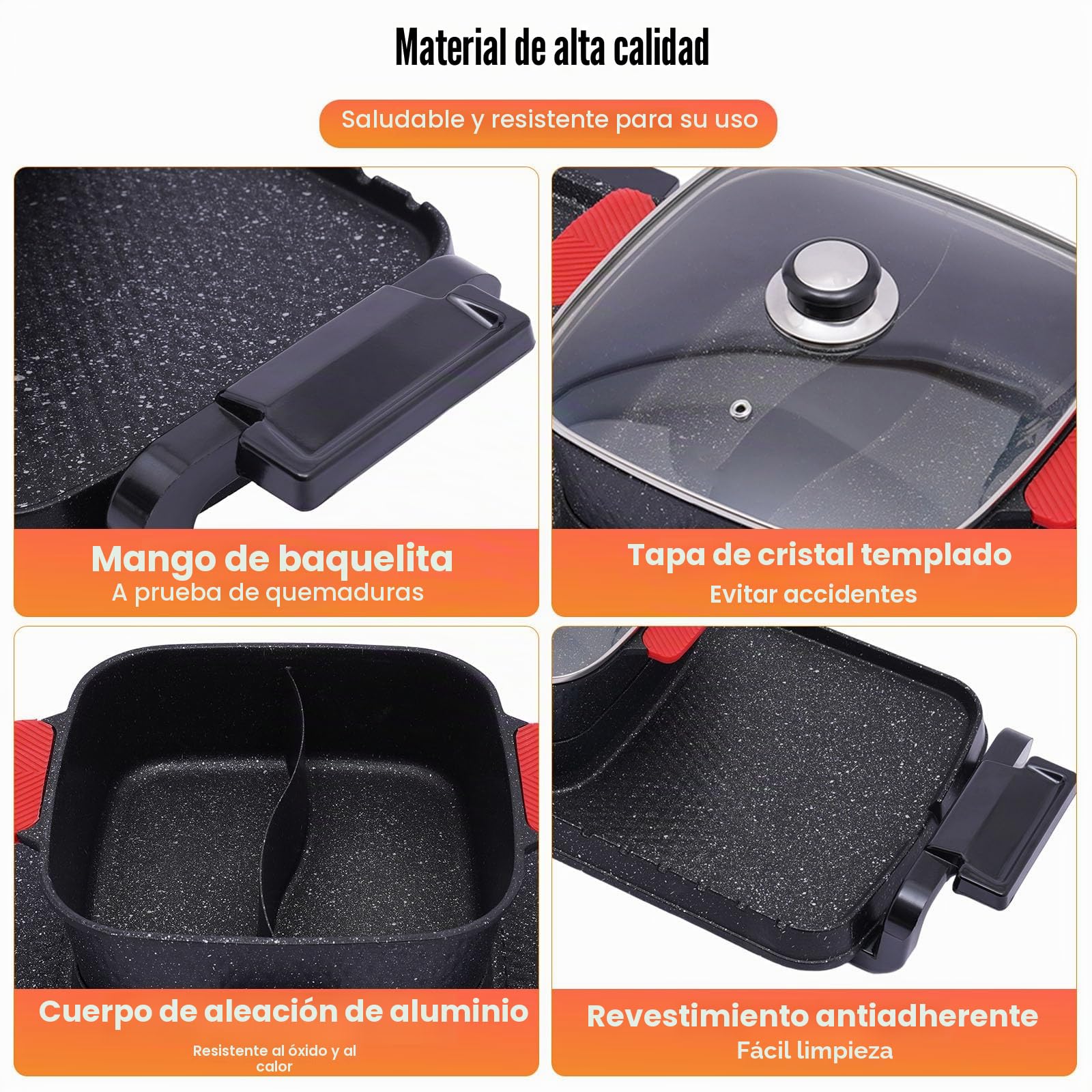 Barbacoa eléctrica 2 en 1, 1100 W + 2200 W, olla caliente multifuncional para barbacoa, olla caliente coreana de aluminio fundido, antiadherente multifuncional, doble control, shabu shabu, olla