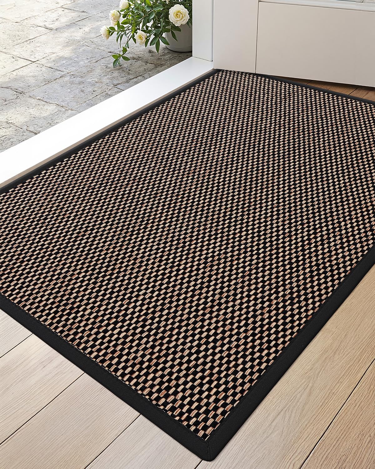 DEXI Ultra Thin Entryway Indoor Door Mat 24x36, Non Slip Rubber Backing Inside Entry Mat, Low Profile Easy Clean Dirt Trapper Doormat for Inside Entrance Patio, Black