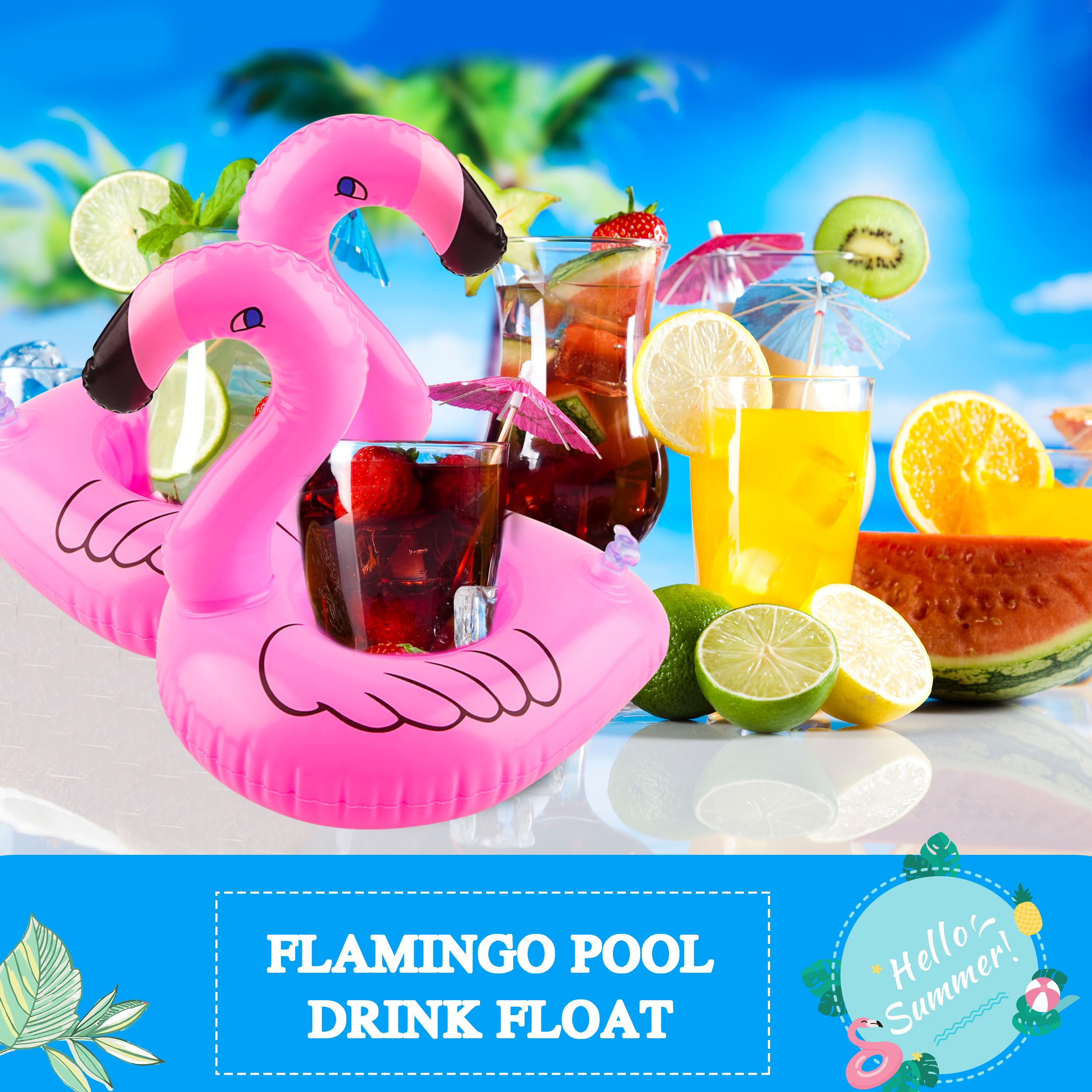 Lot de 200 porte-gobelets gonflables en forme de flamant rose - Pour jacuzzi, été, plage, piscine, fête