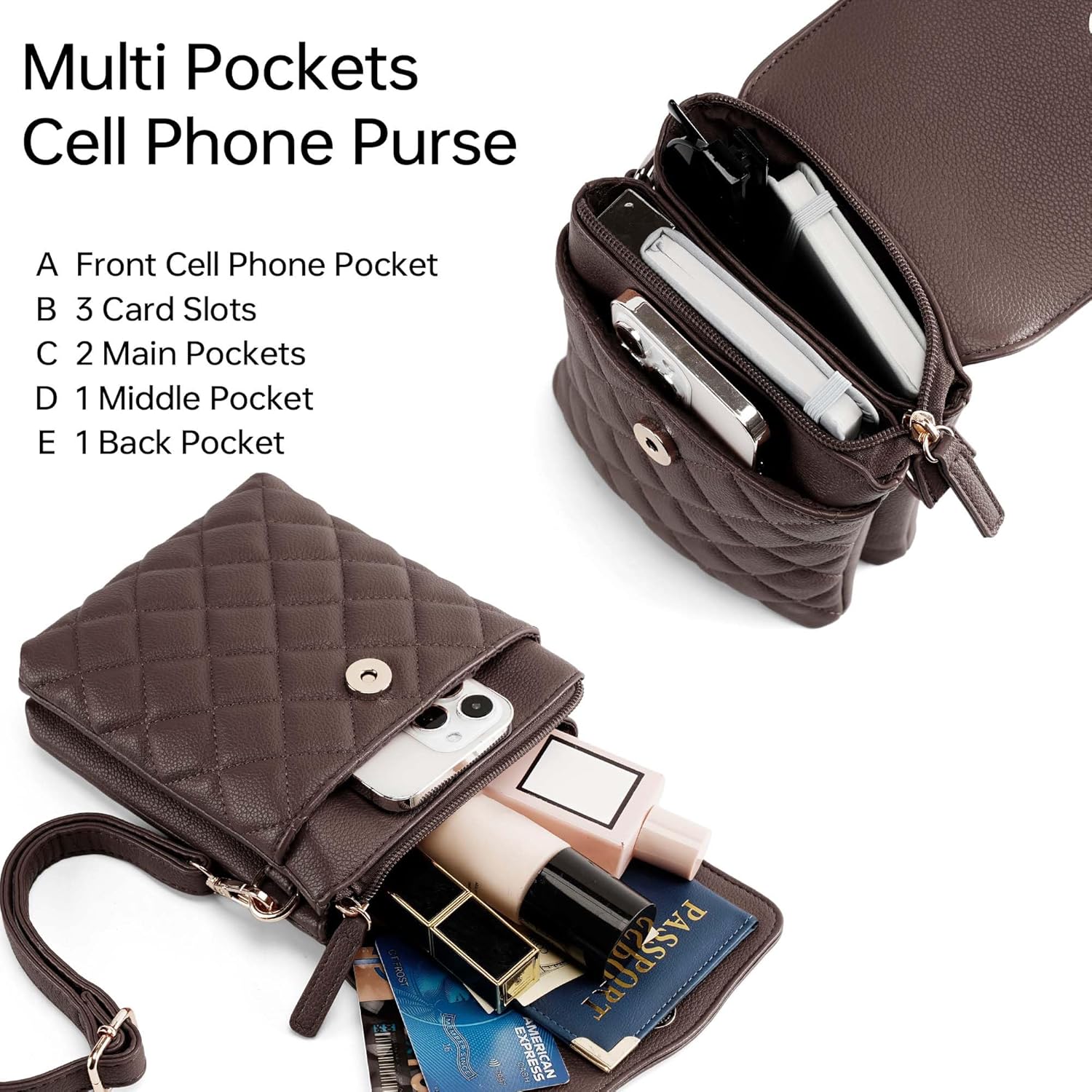 RFID Small Crossbody Purses for Women Quilted Cell Phone Purse with RFID Blocking Credit Card Slots