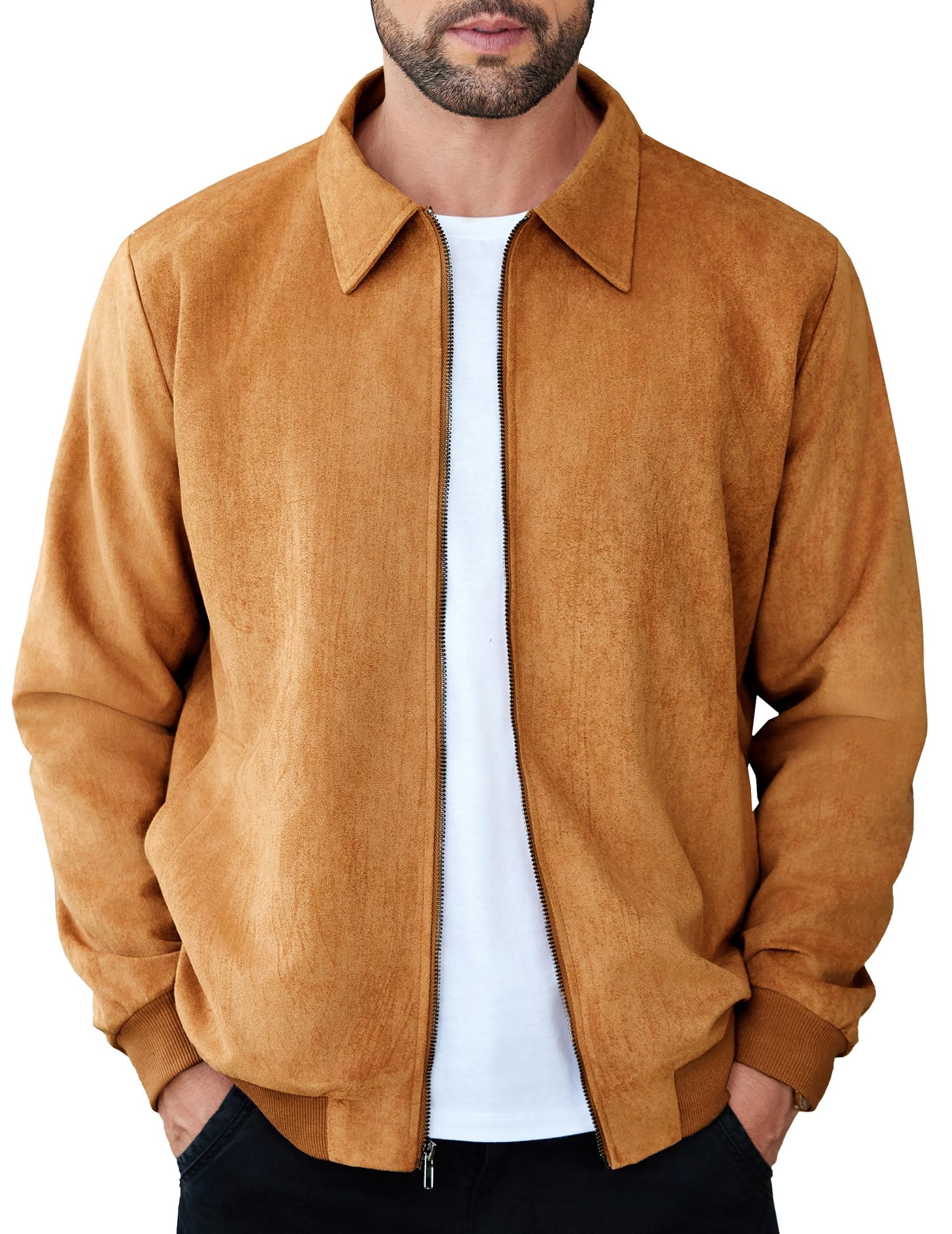 Mens Suede Jacket Casual Stylish Leather Bomber Jacket Lightweight