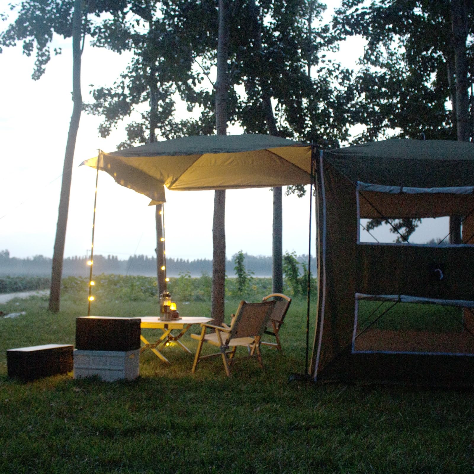 Busvorzelt - Freistehend Outdoor Zelt Luftzelt - Autozelt Vorzelt Camping Zelt, Freistehendes Autozelt mit Schlafkabine, Heckzelt Up für 4 Personen(Noir,Medium)