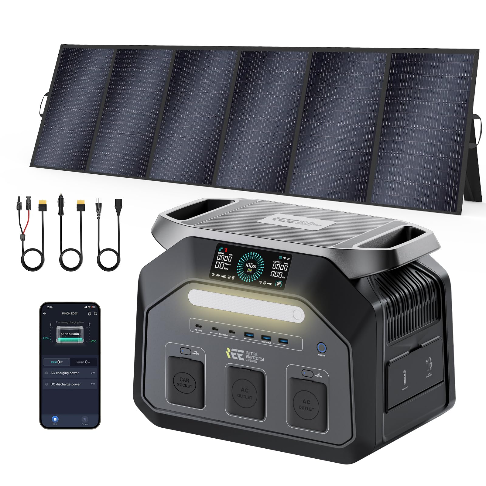 IEE P1800 Tragbare Powerstation mit 400W Solarpanel | 1024Wh LFP Batterie Backup, 1800W AC Ausgäng, Schnellladung 0-80% in 40 Mins Solar Generator, für Camping, Reise,Hausgebrauch
