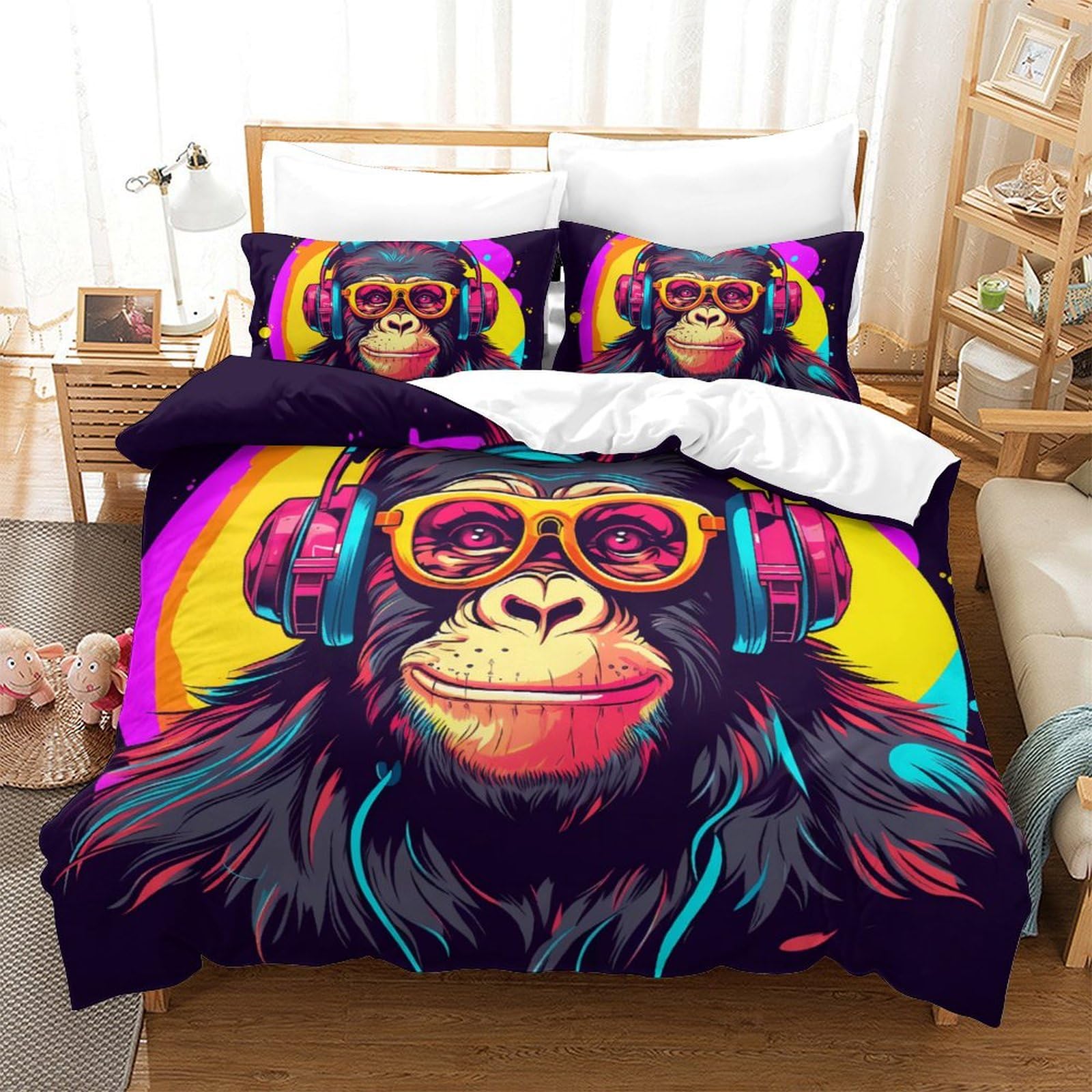 Housse couette antibactérienne gorille 3D King pour literie