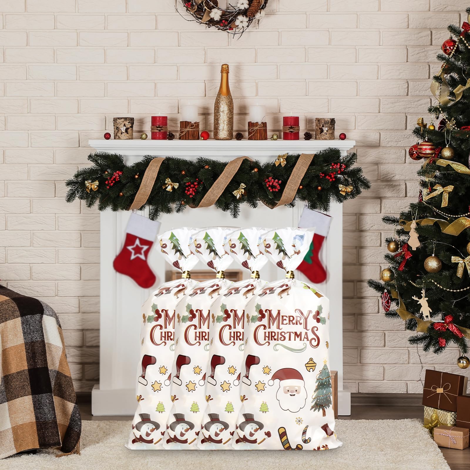 50 Sacchetti Regalo Natalizi Con Laccetti - Confezione Da 50, 5 Design Festivi Per Bomboniere, Regali E Feste Di Bambini - Perfetti Per Addobbi E Caramelle