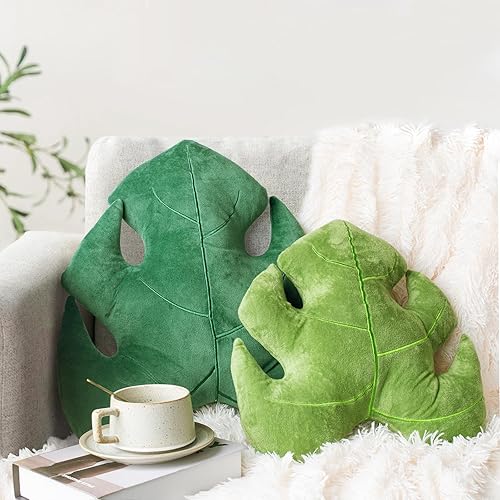 Set of 2 3D Leaves Decorative Throw Pillows, 18"& 14" Monstera Deliciosa Plush Pillow Set for Plant Lovers Garden Lovers, Living Room Bedroom Nursery Decor, Light Green & Dark Green - Light Green & Dark Green