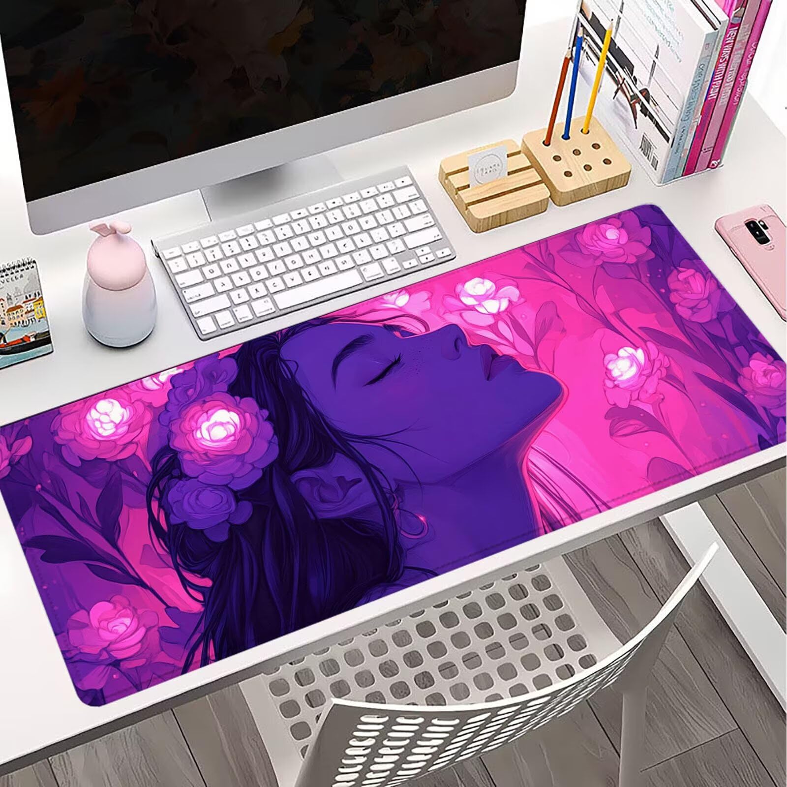 Alfombrilla Ratón XXL 1600 X 800 mm Púrpura Alfombrilla De Ratón para Juegos,Bordes Cosidos Base Antideslizante Alfombrilla Raton Mujer Paisaje,Grande Alfombrilla Escritorio Mouse Pad,M-73