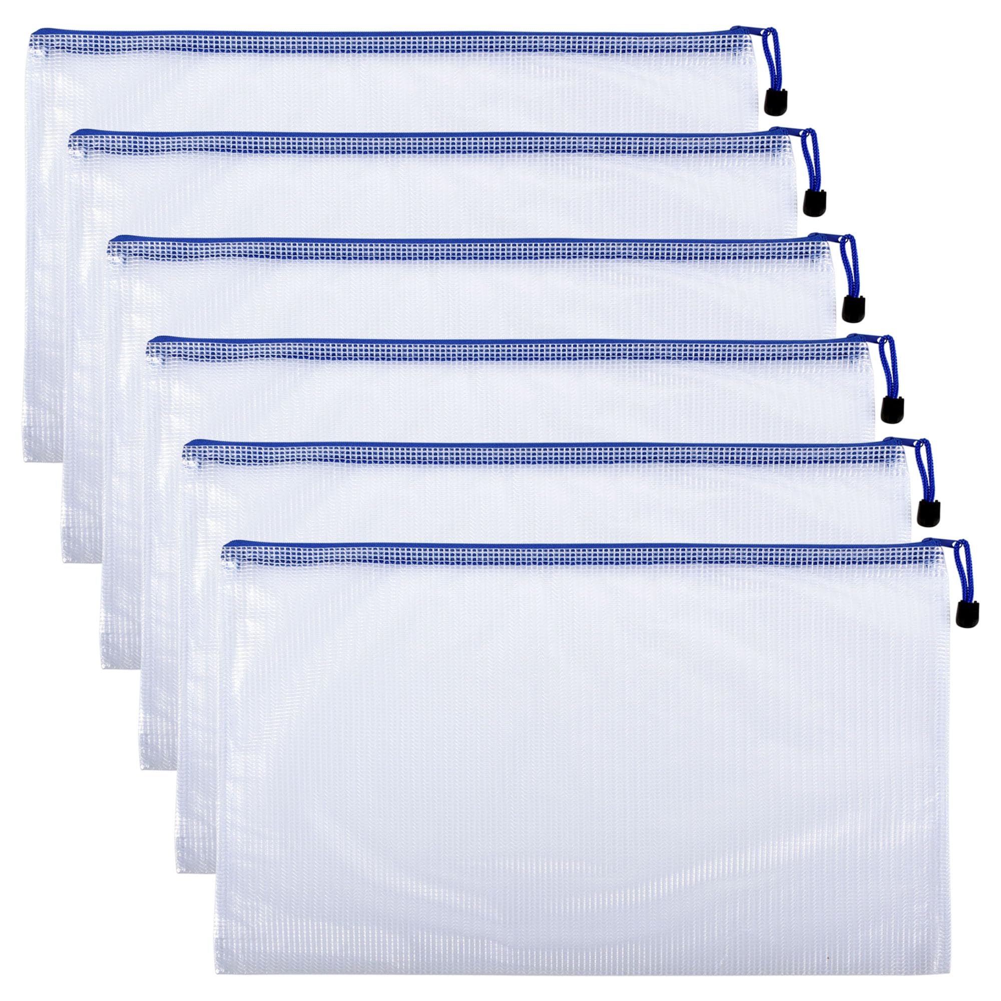 Skweawert 6 Pcs 11.42" x 8.27" B5 Sizes Mesh Zipper Pouch Bags, Mesh Bags with Zipper，Waterproof Clear document pouch for Organization Puzzles Travel, Office, Classroom Organization, B5 White