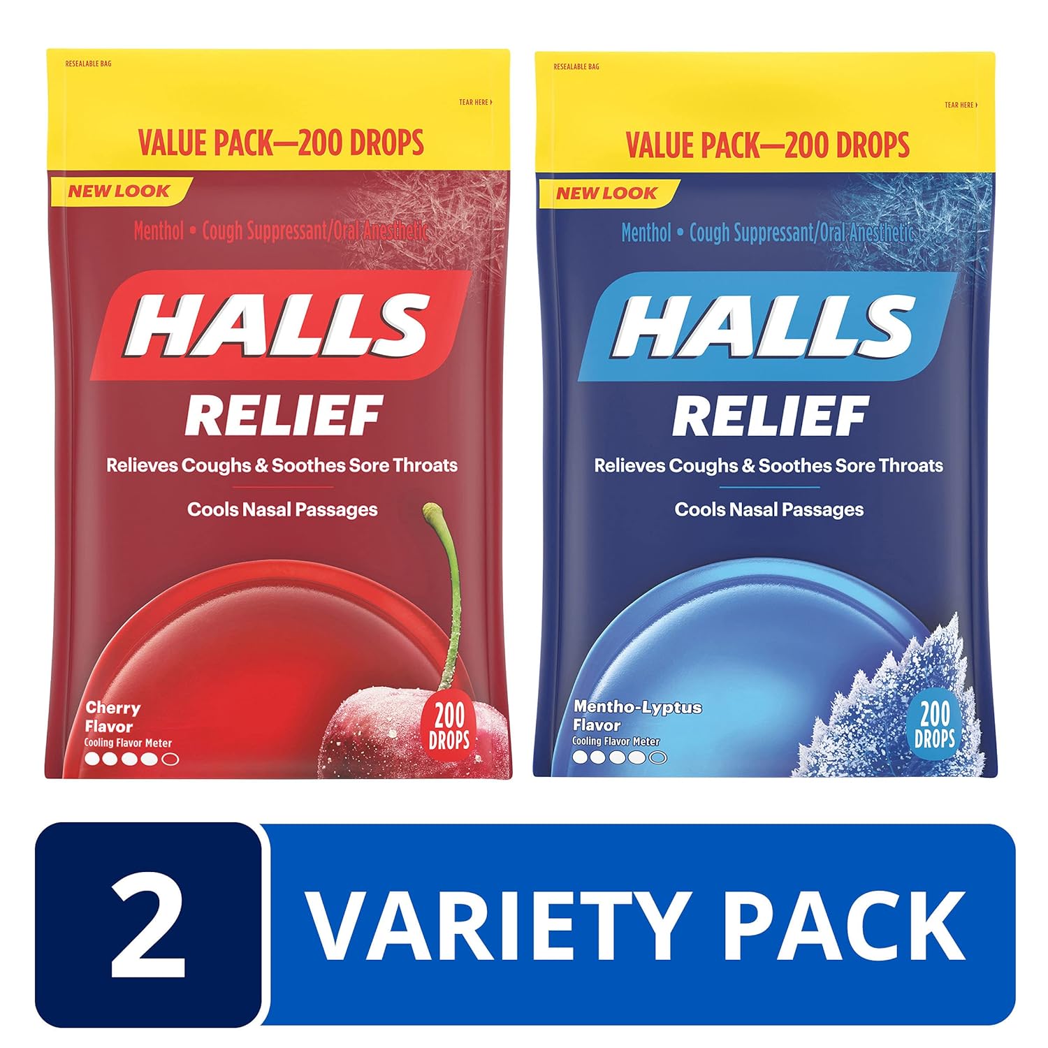 HALLS Relief Variety Pack, Cherry and Mentho-Lyptus Cough Drops, 2 Value Packs of 200 Drops (400 Drops Total) : Health & Household