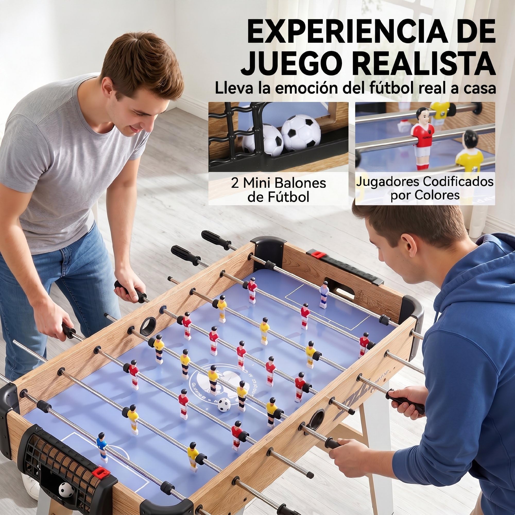 SPORTNOW Futbolín para Niños de Madera, Mesa de Futbolín Compacta con 2 Marcadores, 8 Asas, 22 Jugadores, 8 Barras y 2 Bolas, Regalo para Adultos, Familias, Fiestas, 89x61,5x70 cm, Morado