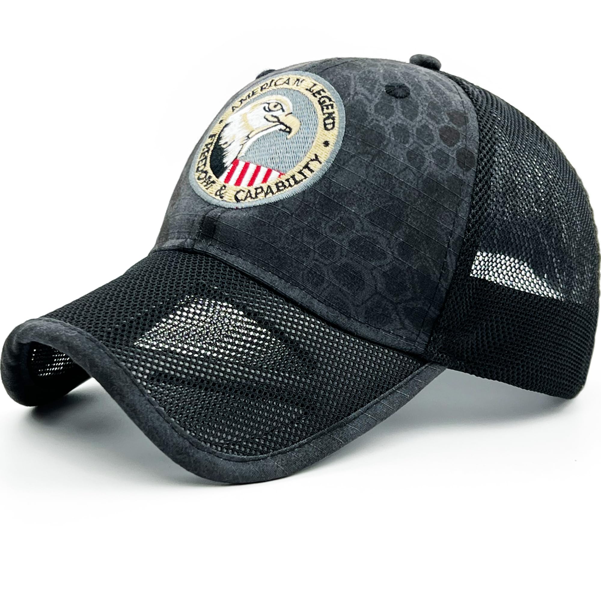 Loneshark Men's American-Flag-Usa-Eagle-Python Camo Mesh Baseball Hat American Flag Usa Eagle Tactical Operator Patriotic Caps Us Army Military Ocp Ball Hats, One Size