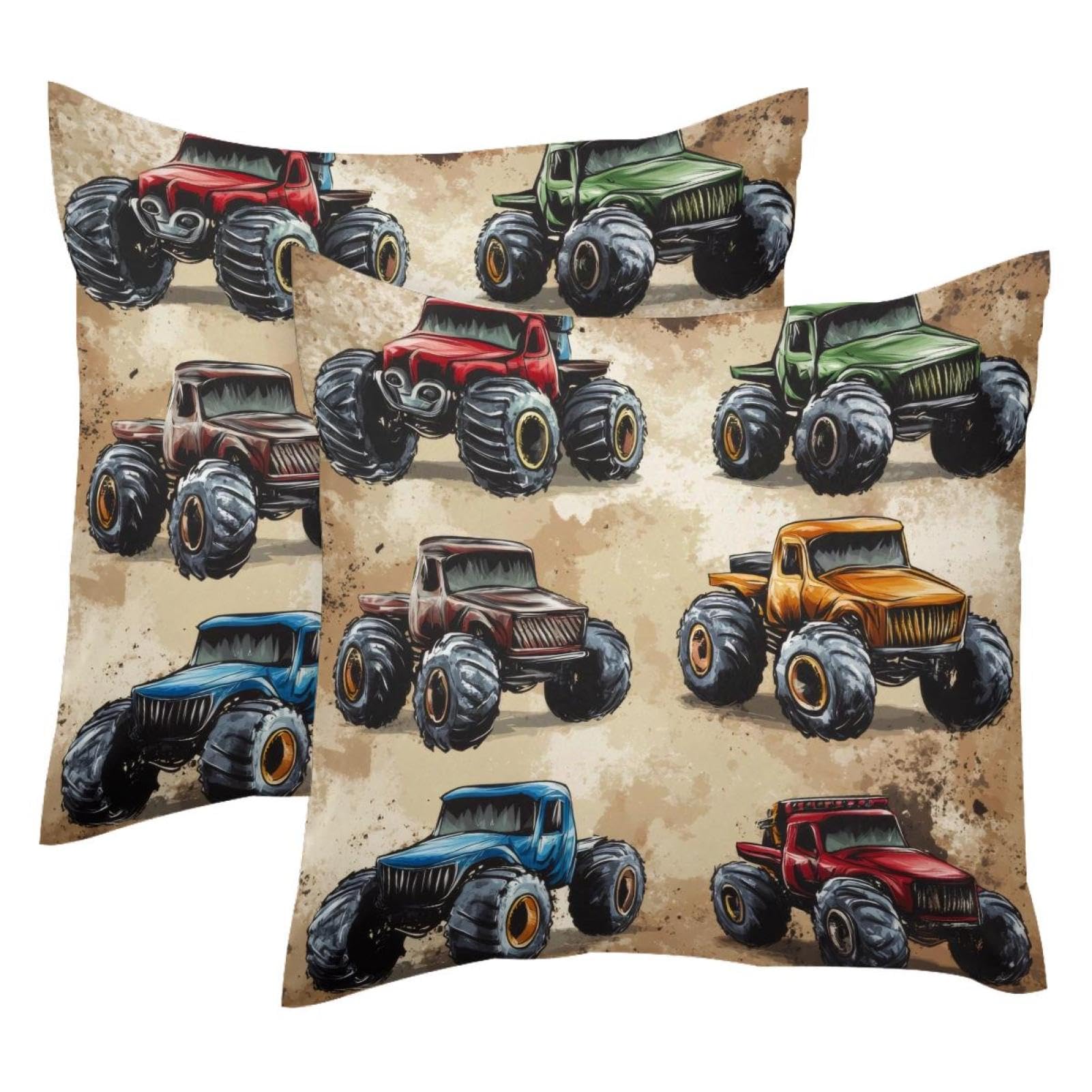 Housse de coussin Monster Trucks velours 50x50 lot de 2 taies décoratives pour canapé moderne