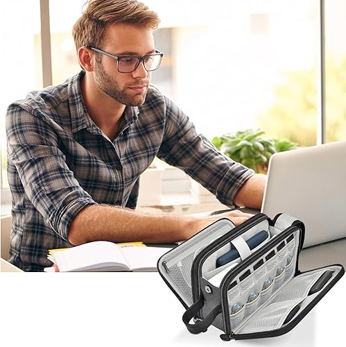 Miniatura 7 de Organizador de artículos electrónicos, bolsa para cables, funda de almacenamiento de cables esenciales de viaje, bolsa de accesorios técnicos para