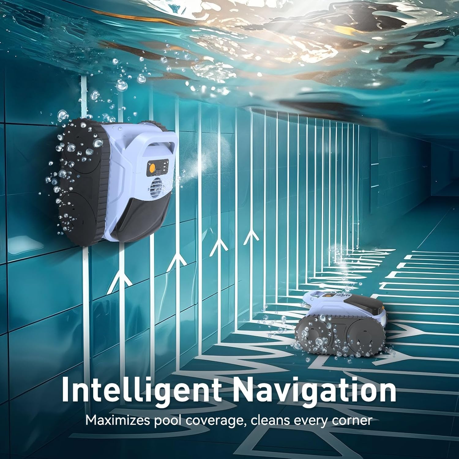 Robotic pool cleaner using intelligent navigation to clean pool walls