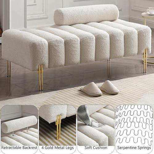 Miniatura 4 de ivoros Sofá moderno sofá biplaza, sofá biplaza tapizado con patas doradas y respaldo ajustable, sofás pequeños y sofás en el extremo de la cama para