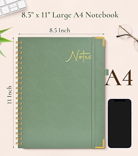 Miniatura 3 de Cuaderno en espiral de tapa dura de 8.5 x 11 pulgadas, cuadernos grandes A4 de cuero para mujeres y hombres, cuaderno rayado a rayas universitarias,