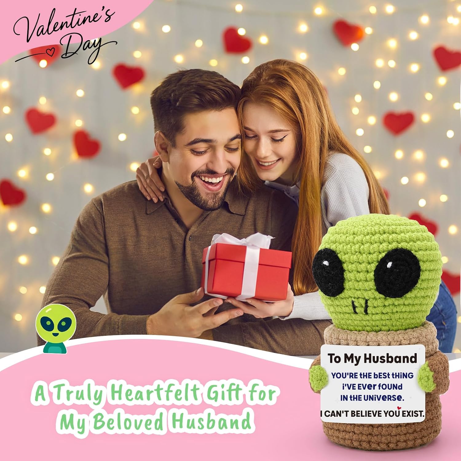Funny Husband Crochet Alien Gifts for Fathers Day - Father's Day Birthday Gifts for Husband from Wife, Romantic Wedding Anniversary Present for Men Hubby Spouse - I Love You Gift for Him