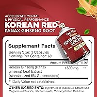 Vista 2 de Nutrivein Panax Ginseng rojo coreano puro, 1600 mg - 120 cápsulas veganas - 5% ginsenósidos de alta resistencia - Extracto de raíz de ginseng