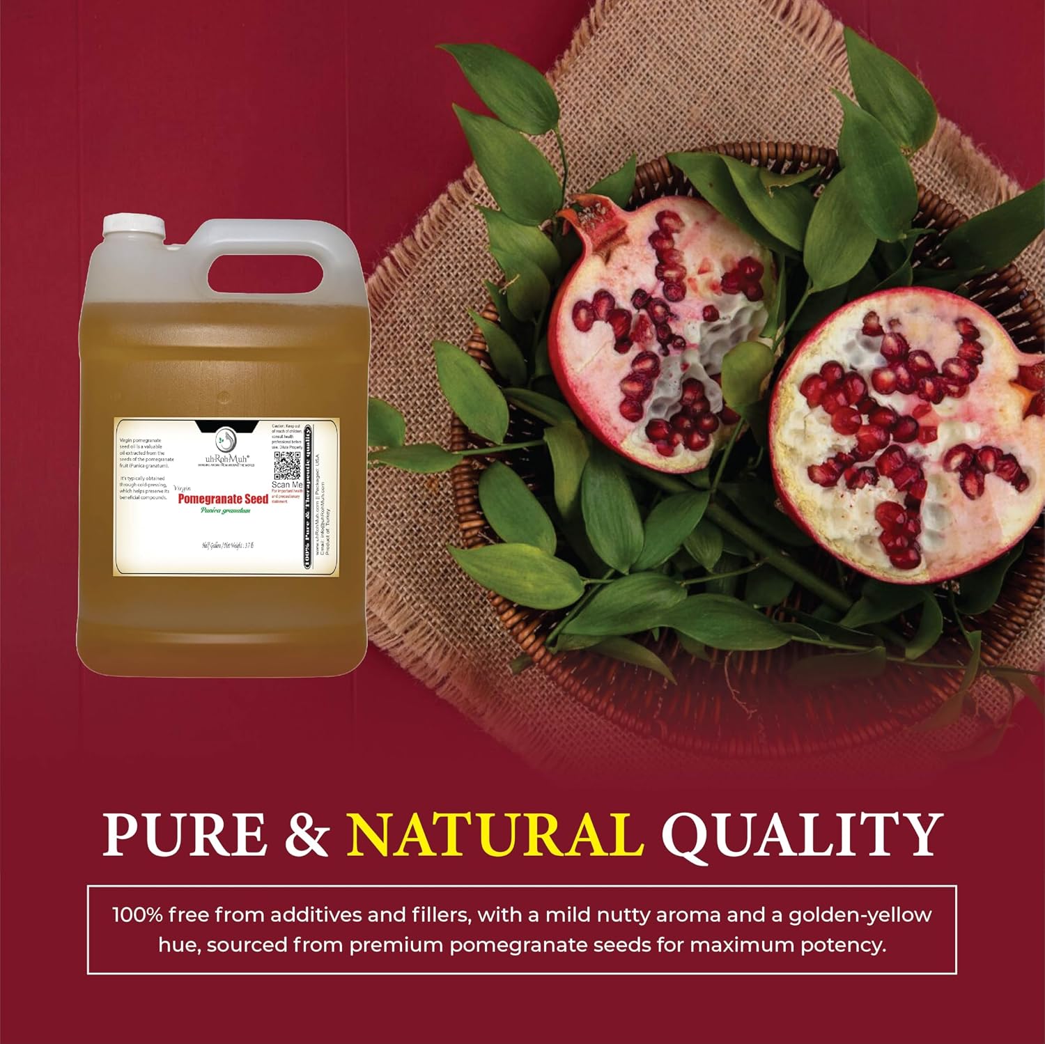 100% Pure Virgin Pomegranate Seed Oil – Cold-Pressed & Unrefined from Turkey | Lightweight Moisturizer for Face, Skin & Hair | Nutrient-Rich Botanical Oil | Half Gallon (Net Wt. 1.7 kg / 3.7 lb)
