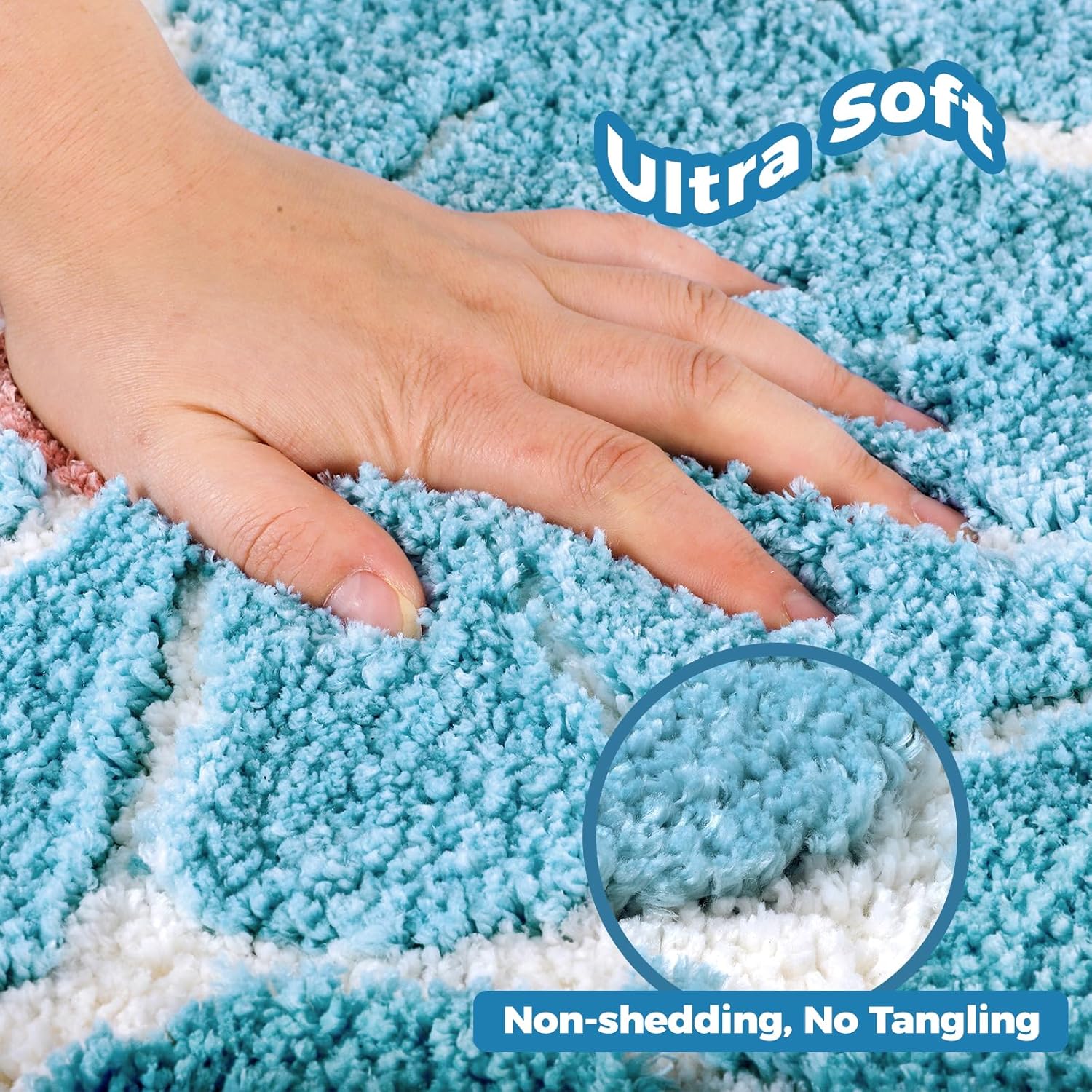 Floral Bathroom Rug 44''X24'', Nature Inspired Soft and Absorbent Shaggy Bath Mat, Machine Washable Non Slip Bath Carpet for Bathroom Floor, Tub and Shower, Home Decor, Blue White