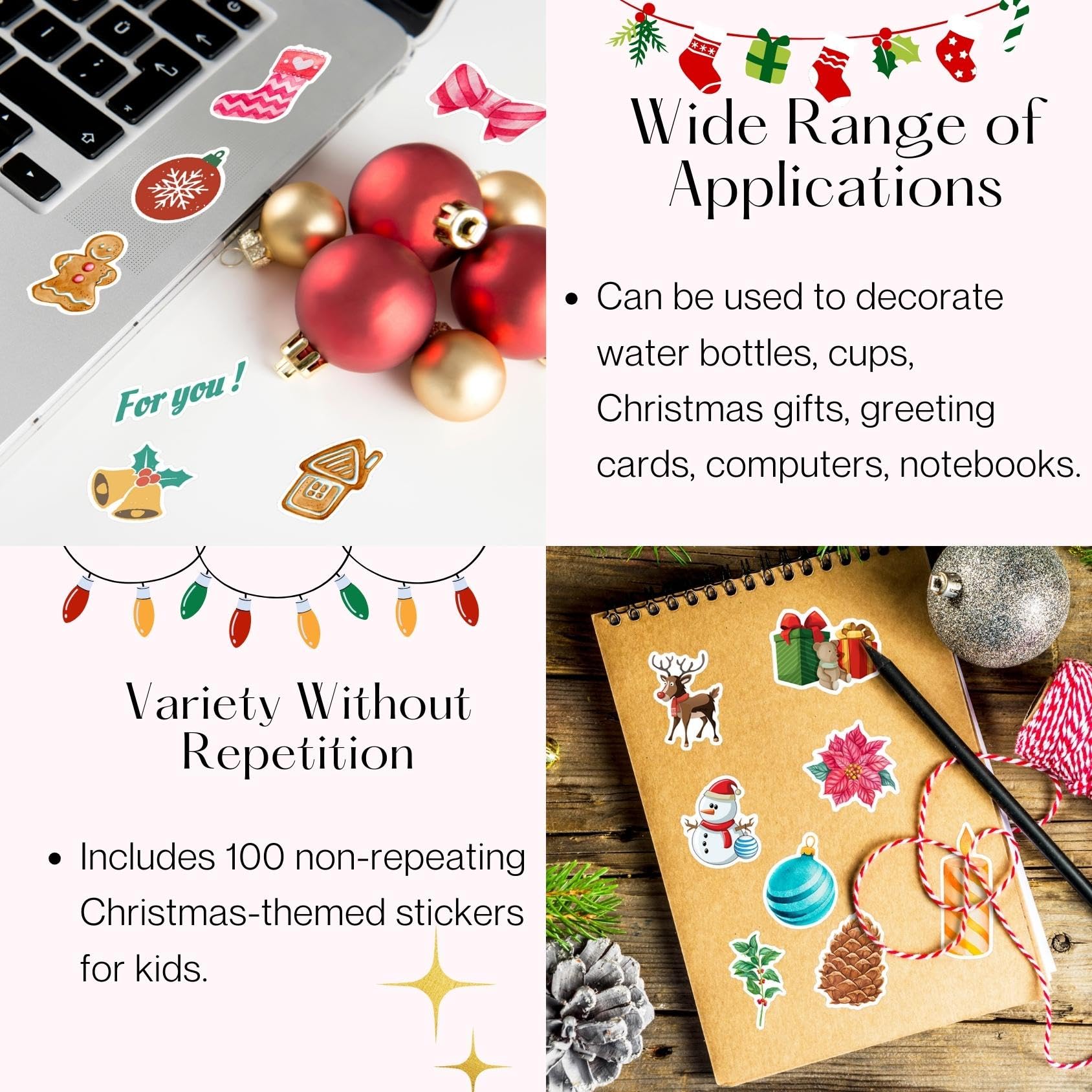 Christmas Theme Stickers Waterproof Holiday Stickers Holiday Gifts For Kids  And Teens Xmas Party Favorite