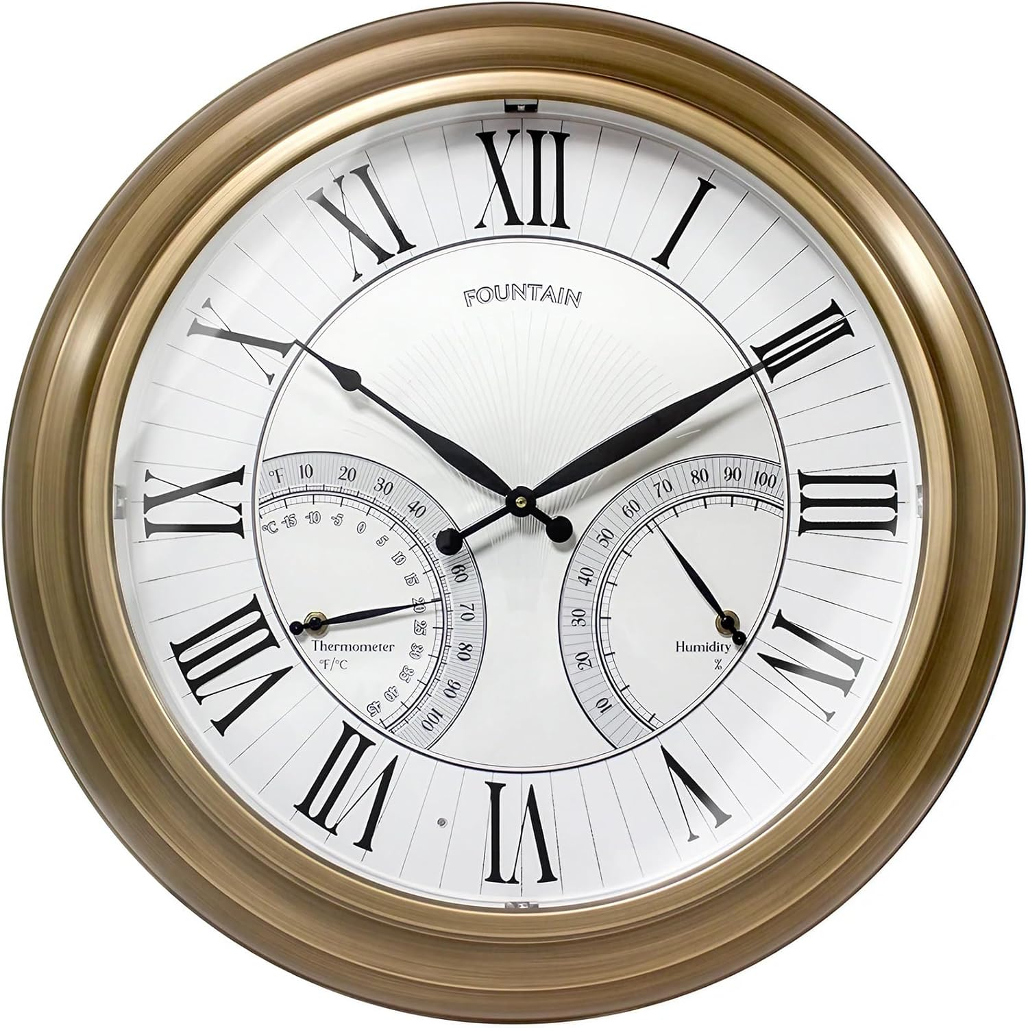 24 Inch in/Outdoor Wall Clock with Temperature and Humidity Combo, Large Outdoor Clock for Patio Large Waterproof with Thermometer,Antique Hamilton Gold Metal