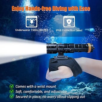 ORCATORCH DC710 3000 Lumens Scuba Dive Light with WS02 Wrist Strap Mount