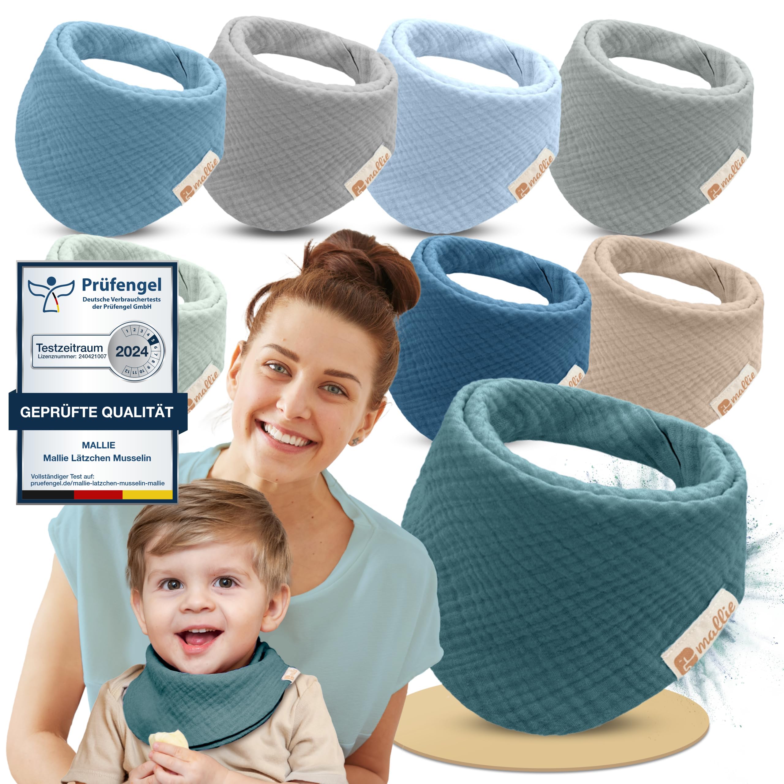 Mallie® Musselin Lätzchen Baby im 6er oder 8er Set | Als Bibs, Dreieckstuch Baby, Baby Lätzchen | Musselin Halstuch Baby, Musselintücher Baby und Babylätzchen | Sabberlätzchen Baby Halstücher Baby 8er Set - Wintersee