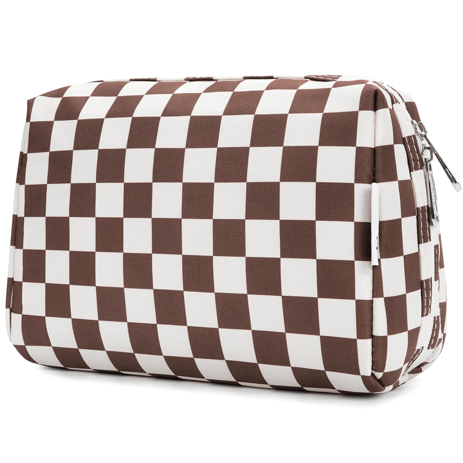 Narwey Checkered Makeup Bag Travel Cosmetic Bag Organizer Toiletry Bag Make Up Bags with Compartments for Women Girls (Large, Dark Checkerboard)