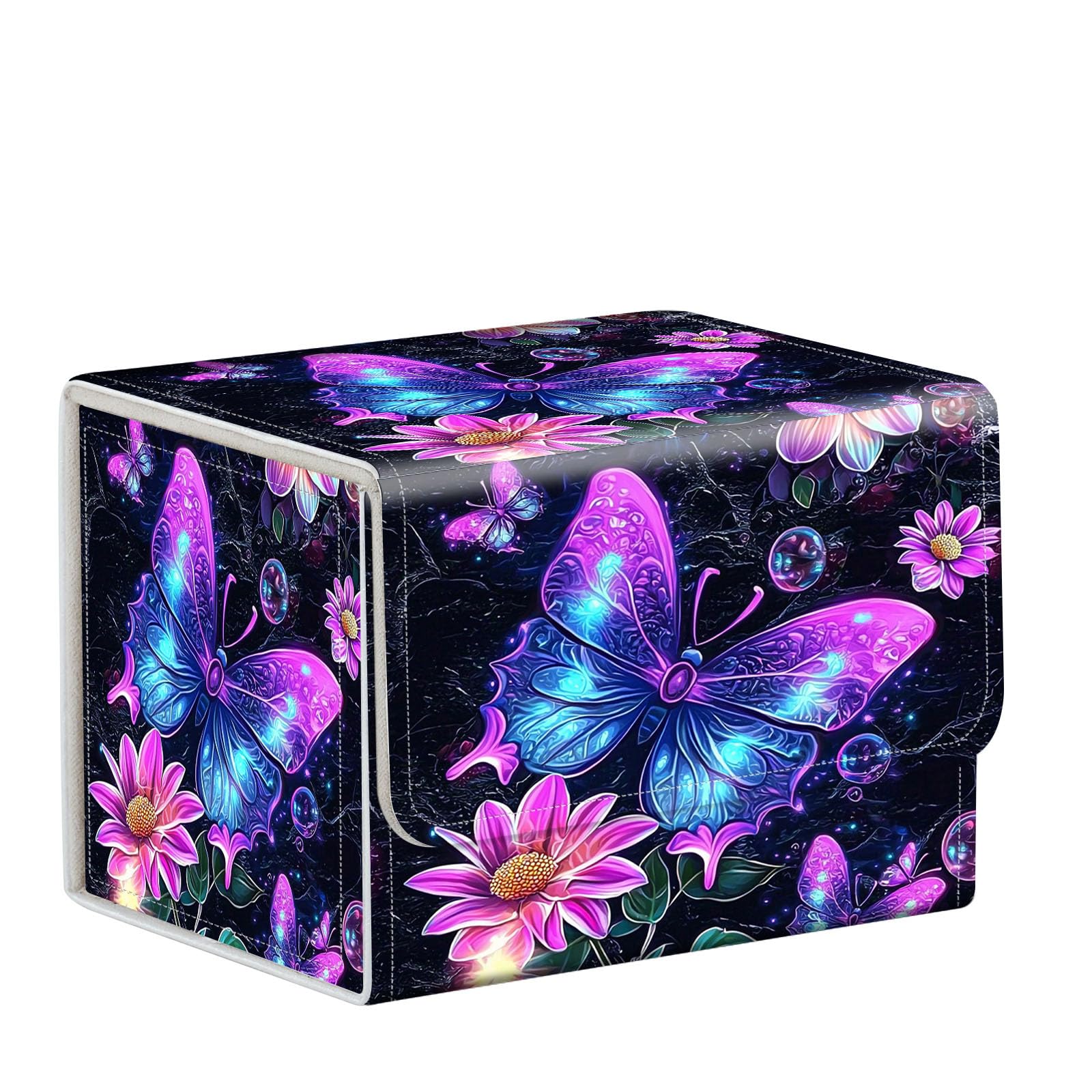 ETLKJVBL MTG Deck Box,Store and Protect Your MTG Commander Decks and Cards with this Durable Card Storage Box,Designed Specifically for MTG Players, Colorful Butterflies with Flowers — image 1