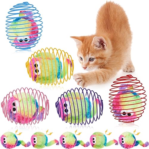 Miniatura 7 de Jecery 5 bolas de resorte para gatos, bolas elásticas para gatos, bobinas coloridas y juguetonas, juguete de acción interactiva, ratas enjauladas