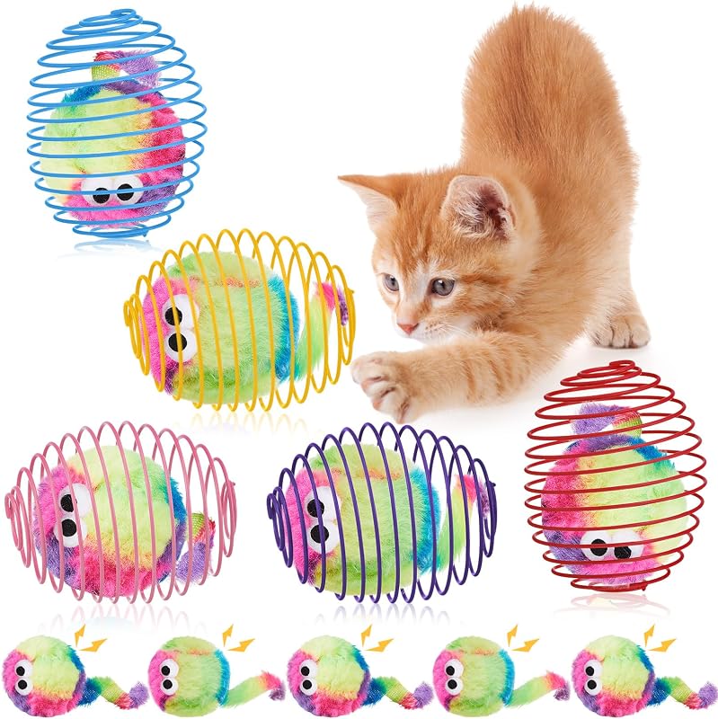 Bolas de Brinquedo para Gatos com Mola e Monstrinho Colorido Jecery, Pacote com 5