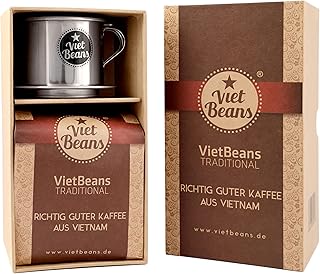 VietBeans Traditional - Schönes Kaffeegeschenk in fester Verpackung - Gemahlener Röstkaffee - 250g Kaffee und Kaffeefilter - Geschenkidee für Kaffeeliebhaber