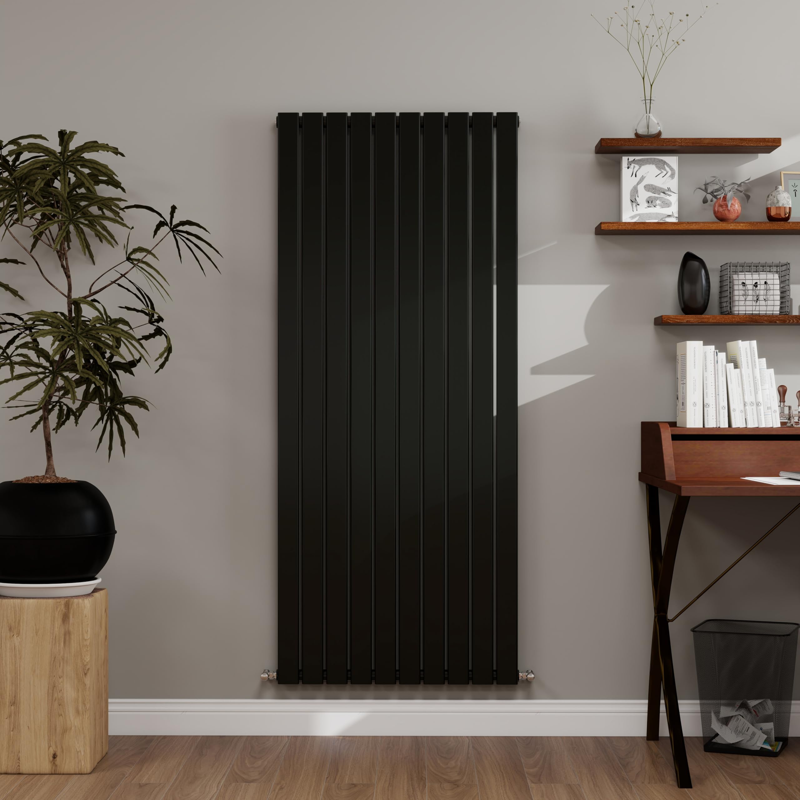 Simple bathrooms Black Designer Radiator Vertical 1600×680mm Single Flat Panel - Wall/Floor Mounted for Modern Multi-Scene & Central Heating Radiator 4365 BTU