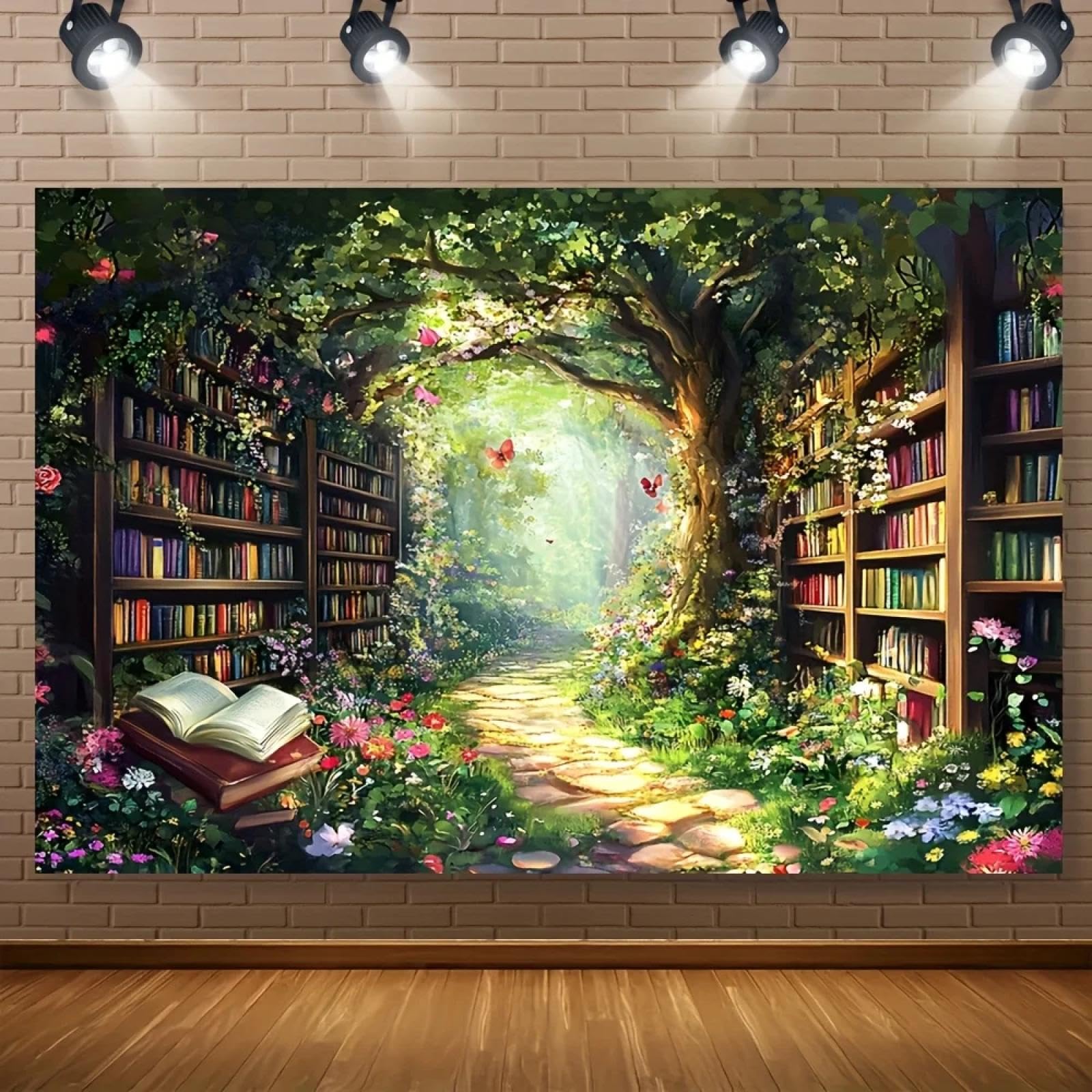 Podłoże biblioteczne z bajkowego lasu, winylowe, nadaje się do dekoracji na zewnątrz i w ogrodzie domowym