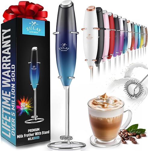 Miniatura 104 de Zulay - Potente espumador de leche con 4 pilas Duracell incluidas, manual, potente espumador de leche para capuchino, frappé, matcha y crema de