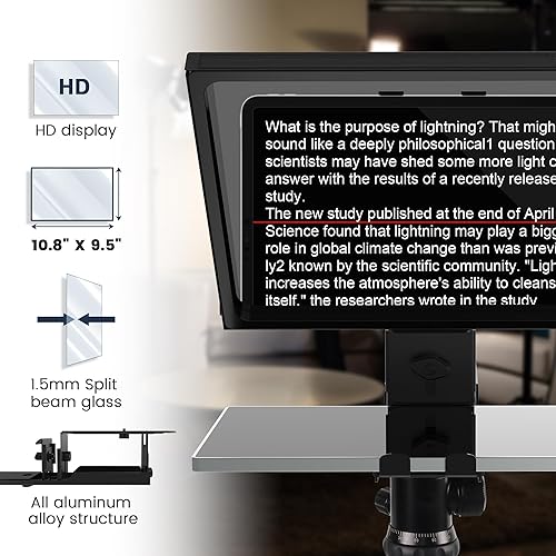 Miniatura 2 de ILOKNZI Teleprompter de 14 pulgadas para cámara, con aplicación de teleprompter remoto, indicando compatible con iPad de 14 pulgadas o más pequeño,