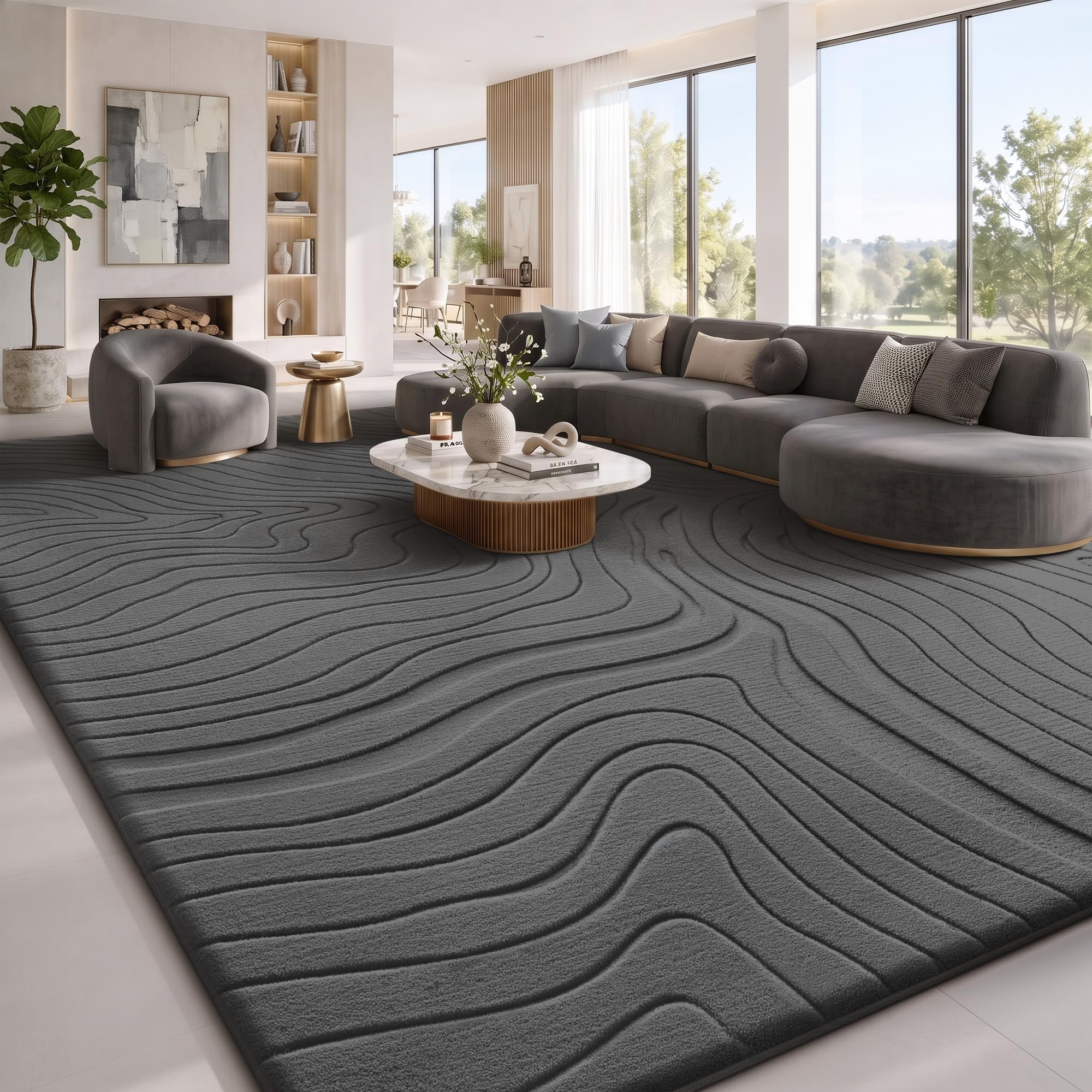 Treeboy Rugs Living Room, Small Dark Grey Rug Carpet for Bedroom 140x200cm