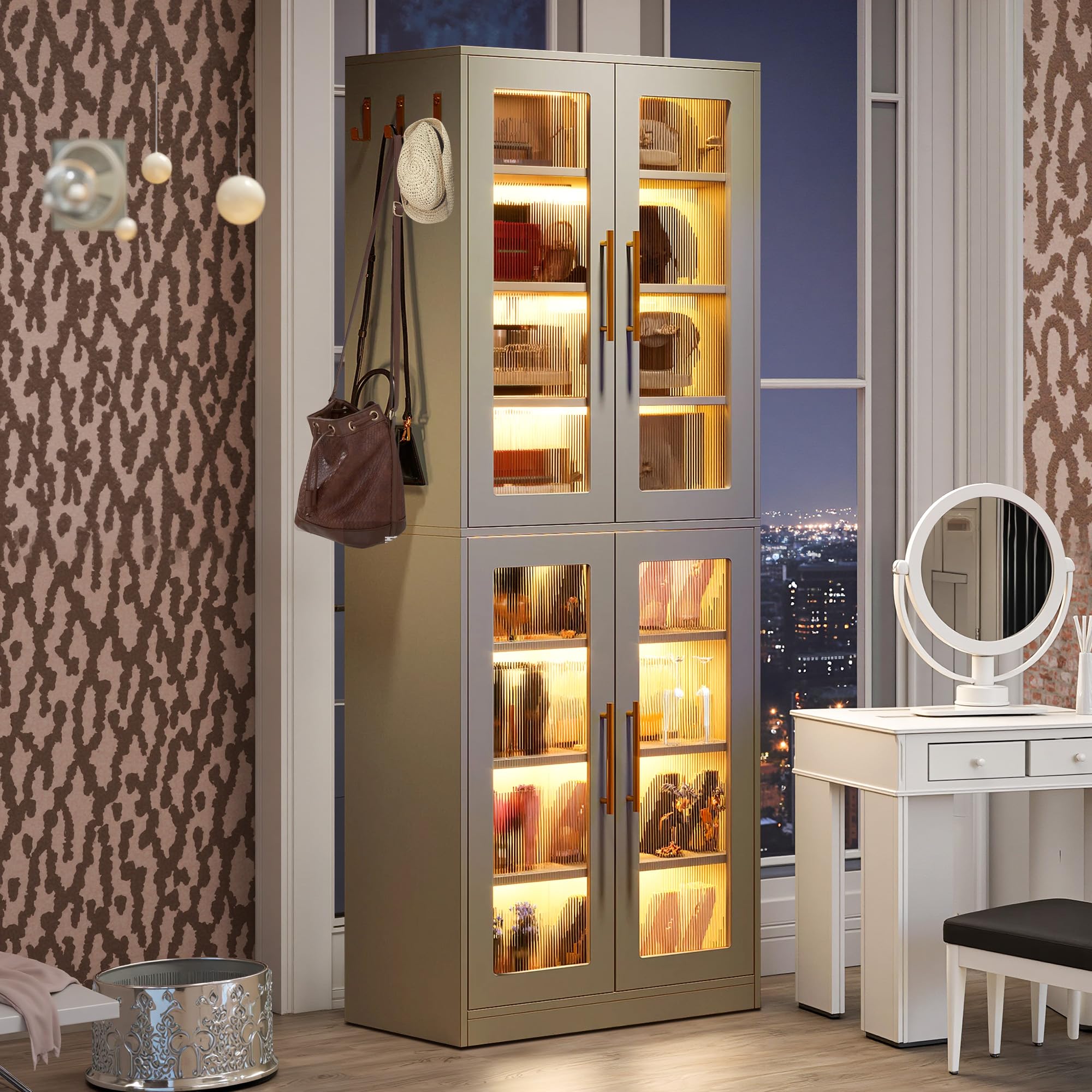 NicBex Shoe Cabinet with Acrylic Doors, Freestanding Shoe Storage Cabinet with LED Lights, Modern Tall Shoes Rack Organizer for Entryway, Living Room, Gray