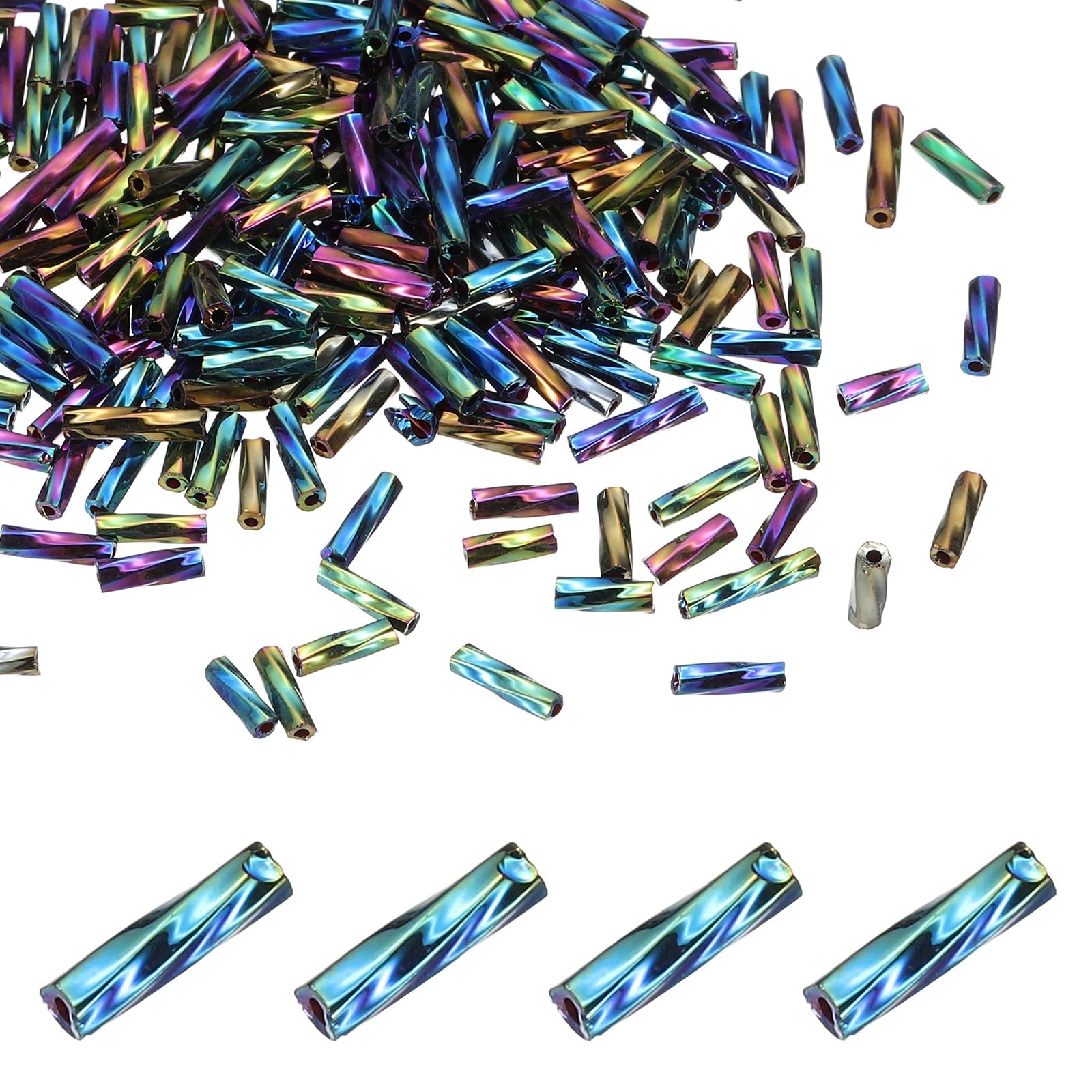 sourcing map 1500Pcs Glass Bugle Beads, 6x2mm Tube Mini Loose Glass Seed Spacer Bead Embroidery Beads for DIY Craft Projects Earrings Necklaces Bracelets Jewelry Making, Iridescent Black