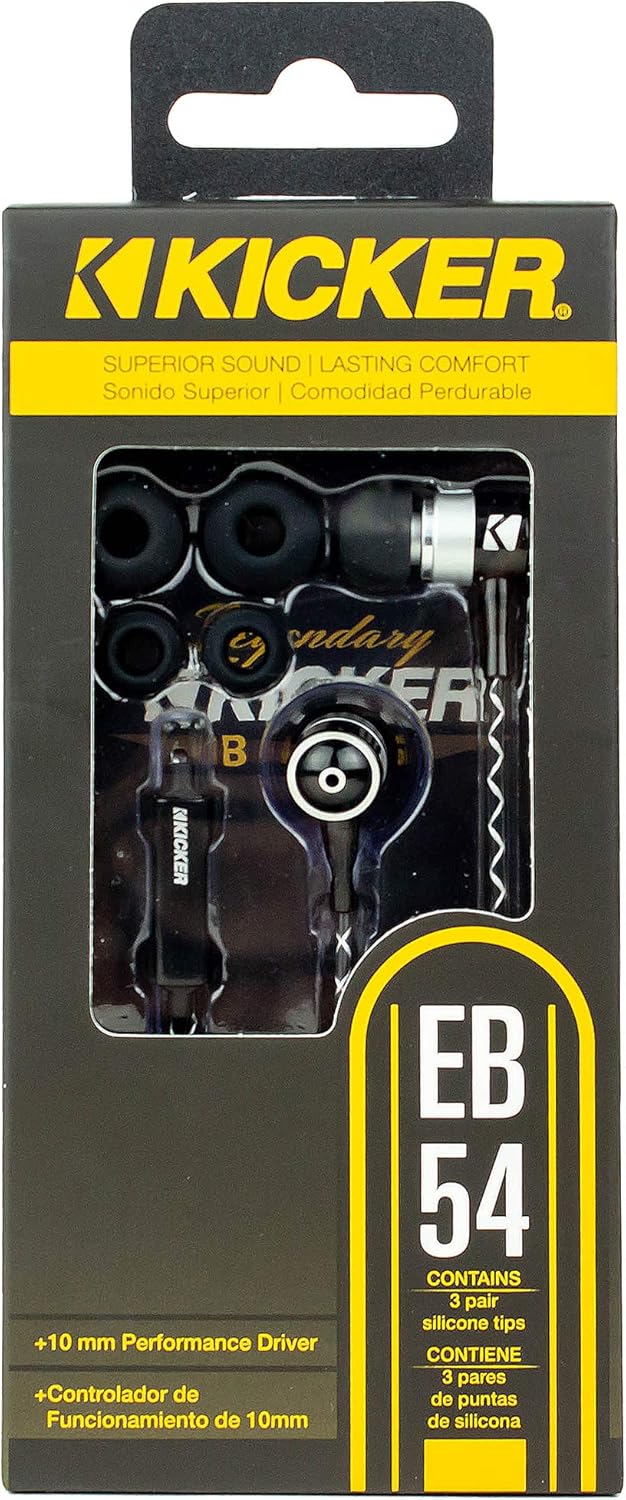 Kicker EB54 Wired Earbuds with Microphone | Great Gaming Earphones for PC, iOS & Android | Noise Cancelling Earbuds Wired with 3.5mm Plug | 53.15-Inch Cable with in-Line Mic and Control Button