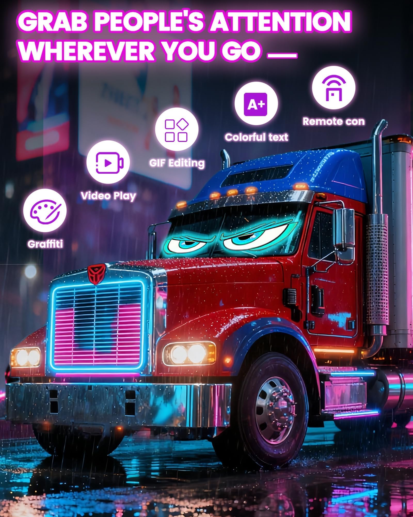 2 Stück Devil Eyes Light for LKW, Cars LED Auge Lichter (120*595mm) mit Fernbedienung & APP-Steuerung, benutzerdefiniertem Text, Animationen und Grafiken, LED-Augen für Autos/LKWs/SUVs/Wohnmobile