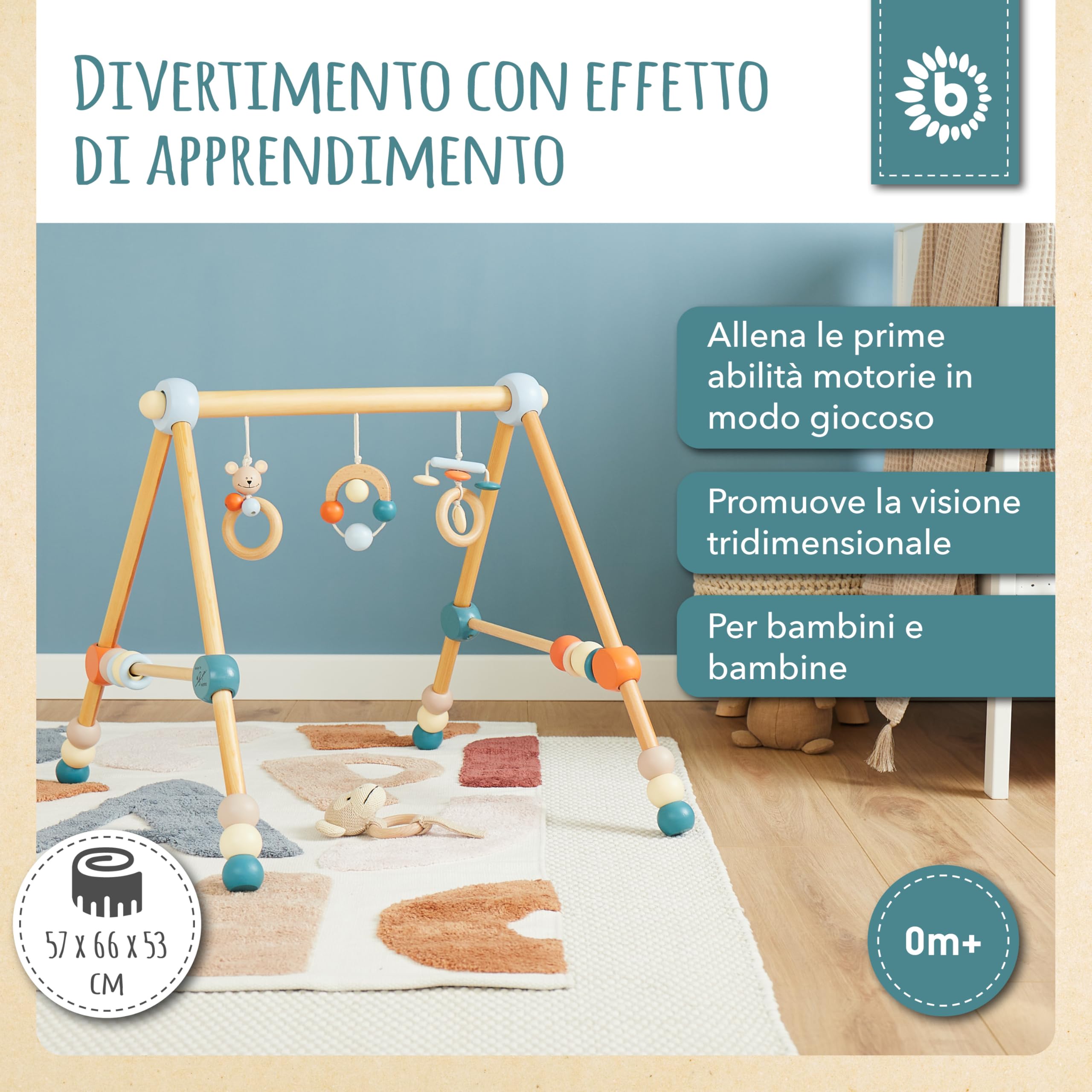 Bieco | bambini Palestrina neonato legno | palestra neonati | palestrina neonato montessori | tappeto sensoriale bambini | giocattoli legno neonati| giochi legno neonati | giocattoli legno neonati