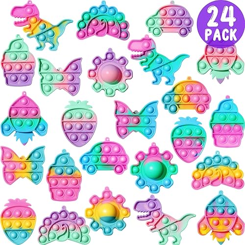 Miniatura 1 de Qinline Paquete de 24 recuerdos de fiesta para niños, juguete sensorial de dinosaurio con tarjetas de regalo para niños y niñas, regalos de