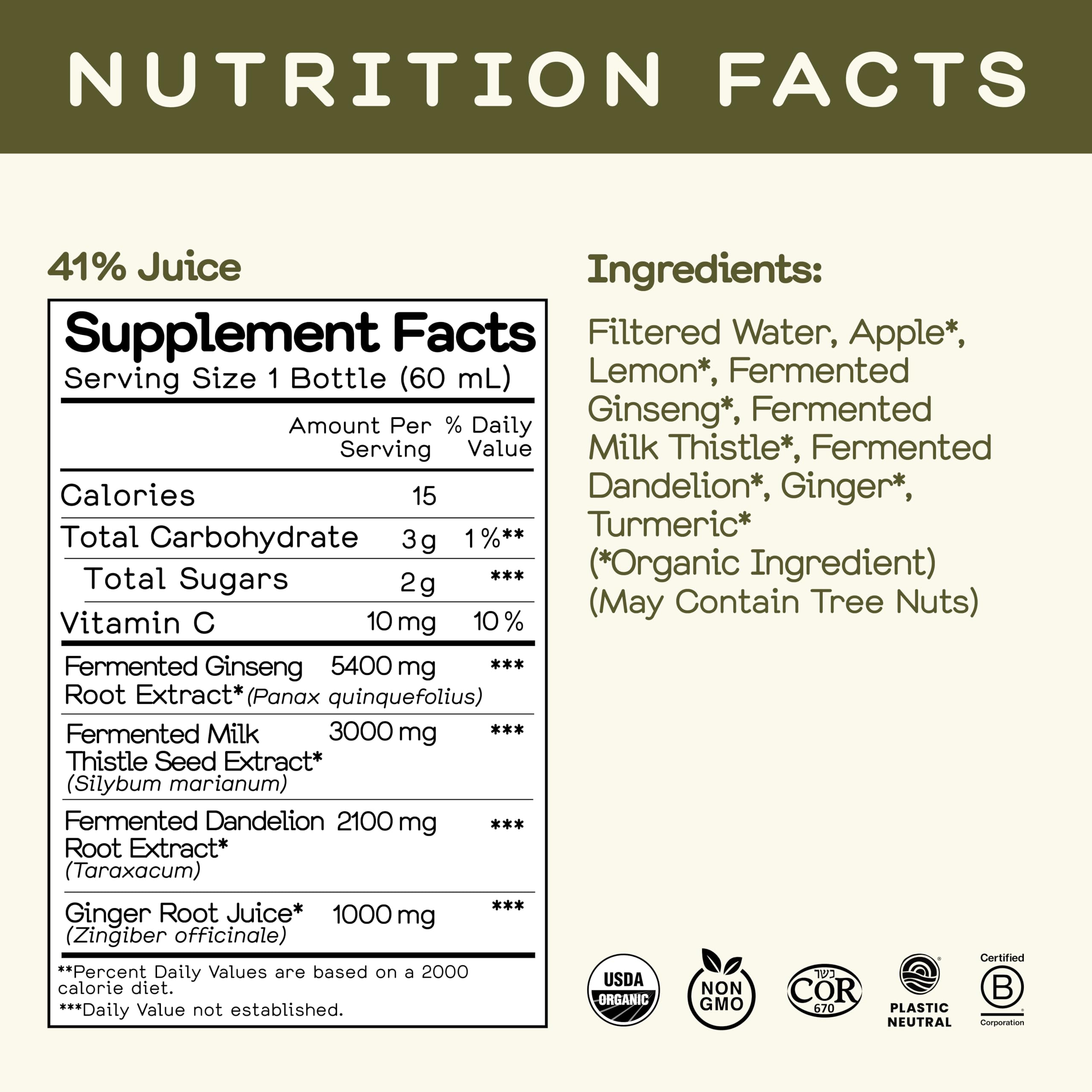Greenhouse Juice Detox Wellness Shots Organic Immunity Shots Juice Liver Health Wellness + Anti-Inflammatory with Ginseng, Milk Thistle, and Dandelion Vegan & Gluten-Free (2 Oz, Pack of 12) — Amazon image 4
