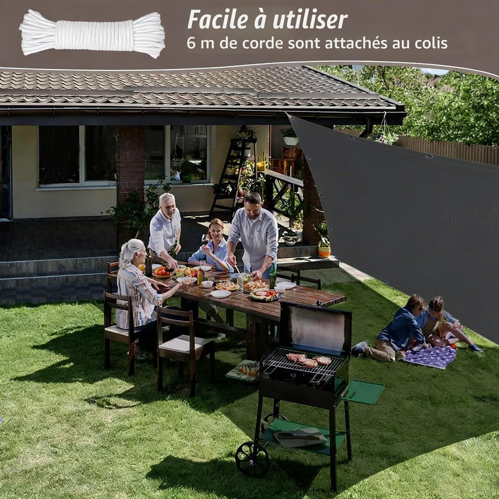Voile d'ombrage Toile Rectangulaire 2x4M Imperméable Toile Ombrage Exterieur UV Protection, Voiles d'ombrage avec œillets, Cordons pour Patio, pergola, Jardin extérieur, Gris foncé